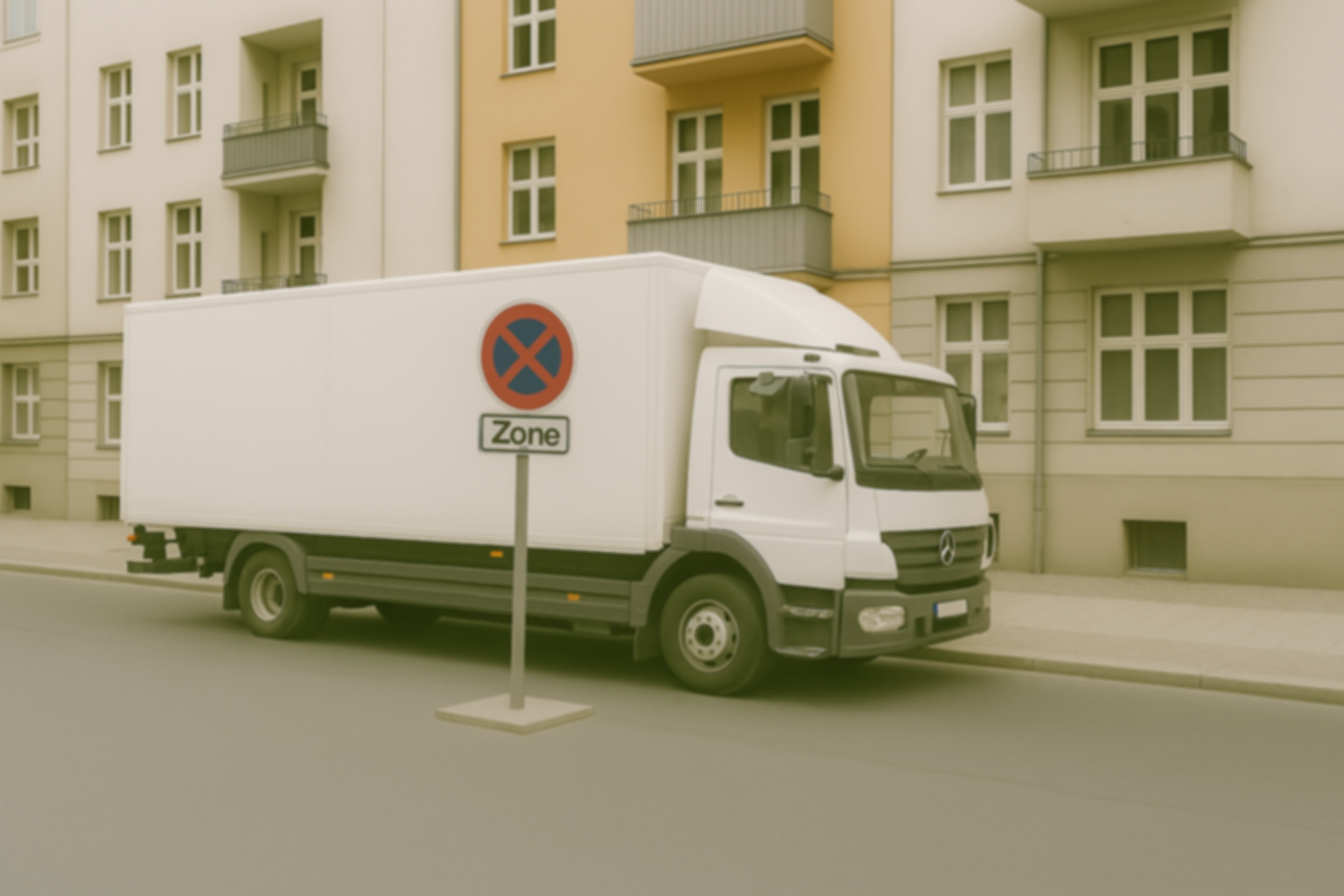 Lieferfahrzeug in einer gesicherten Halteverbotszone in der Rhein-Ruhr-Region